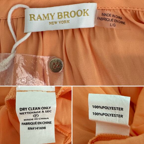 Ramy Brook Isla puff sleeve blouse button up peach boho designer size large L - Picture 7 of 8